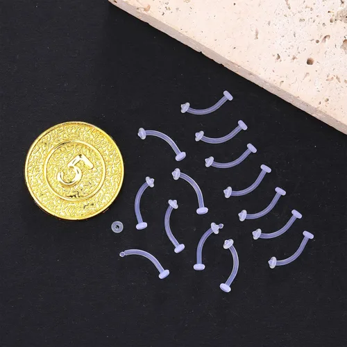 Miniatura 7 de 15 piercings transparentes para cejas, curvados de 0.63 onzas, retenedores de piercing de ombligo, aretes flexibles para cartílago, cejas, lengua