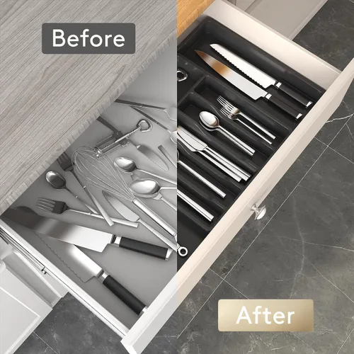 Miniatura 6 de Bandeja Grande Expandible para Cubiertos para Organizador de Cajón, Organizador de Cajón de Utensilios de Cocina para Cucharas Tenedores Cuchillos