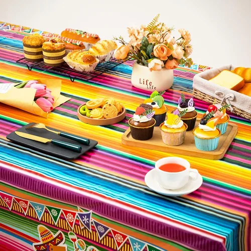 Miniatura 7 de Paquete de 8 manteles de fiesta, decoración de fiesta de taco, fiesta de cumpleaños, suministros de fiesta temática mexicana