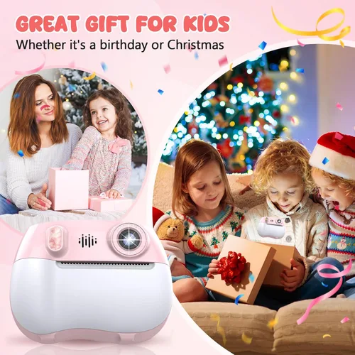 Miniatura 5 de Cámara para niños con impresión instantánea 1080P frontal y trasera dual selfie – Cámaras para niños pequeños con videojuegos digitales, 32 GB y Rosa