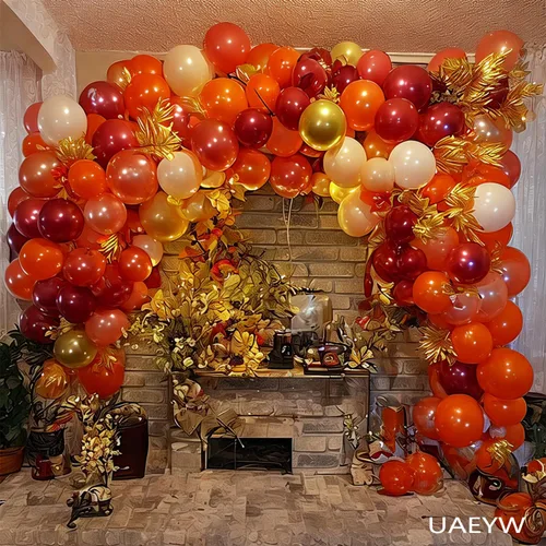 Miniatura 5 de Kit de arco de guirnalda de globos de Acción de Gracias de otoño, 138 unidades, globos de color naranja, rubor, borgoña, oro rosa, globos con hojas