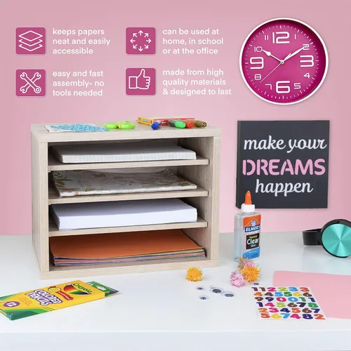 Miniatura 7 de AdirOffice Organizador de escritorio con estantes, estantes apilables de madera de 4 niveles, organizador de correo de archivos, almacenamiento