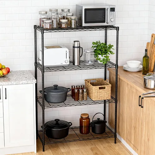 Miniatura 2 de SUPER DEAL Estantería de alambre de almacenamiento resistente de 4 estantes negros para restaurante, garaje, despensa, cocina, estante de garaje