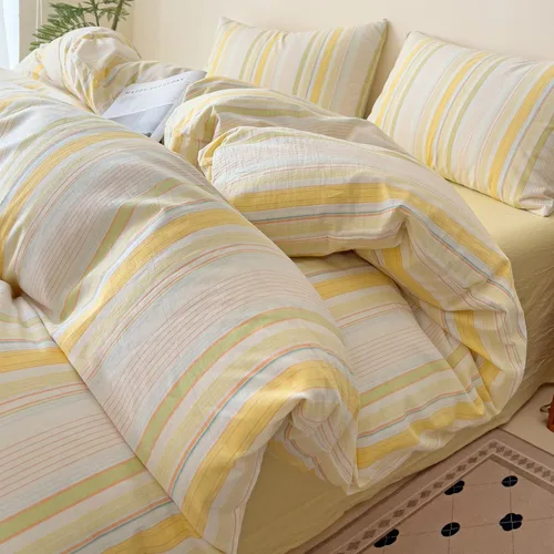 Miniatura 20 de VM VOUGEMARKET - Juego de funda de edredón de algodón de punto jersey de tamaño queen, juego de ropa de cama de algodón de color amarillo, Jersey-oro