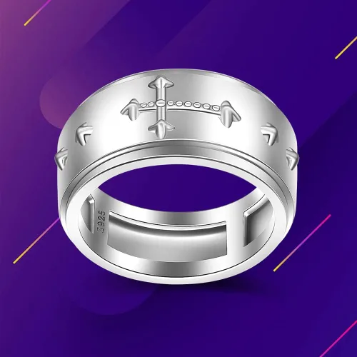 Miniatura 5 de Anillo giratorio con rosario en cruz para la ansiedad, para mujeres, adolescentes, plata de ley con oración a través de él, anillos cruzados