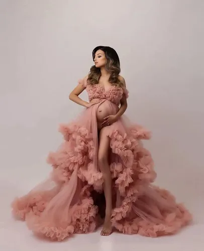 Miniatura 2 de Bata de tul para mujer para sesión de fotos de maternidad, volantes hinchados, lencería nupcial, bata de baño, bufanda de boda ilusión