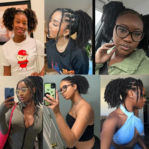 Miniatura 2 de Extensiones de cola de caballo de rastas para mujer, cola de caballo con cordón negro con extremos rizados, rastas sintéticas de diosa, extensiones