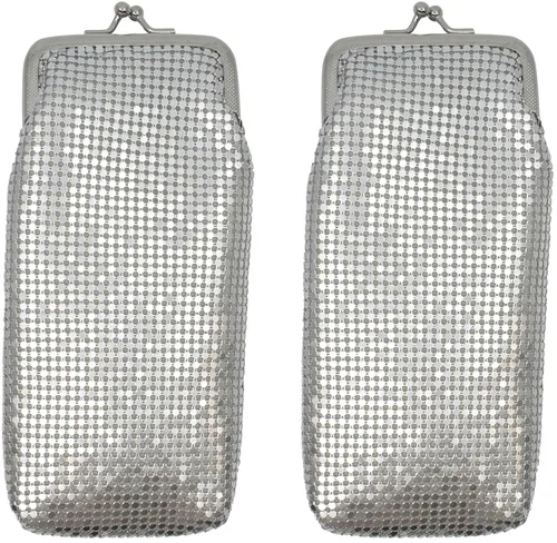 Miniatura 9 de Juego de 2 monederos largos de malla metálica suave vintage con bolsillo para encendedor (0.157 in, dorado)