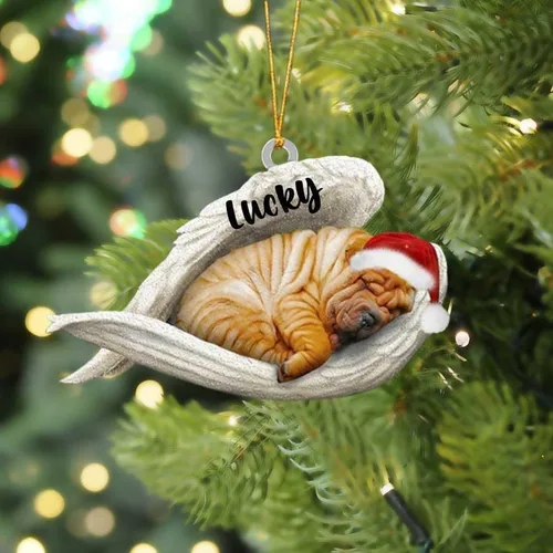 Miniatura 21 de Adorno acrílico plano de perro de Navidad de pastor alemán blanco, ángel dormido, regalo conmemorativo para perro, adorno personalizado con nombre