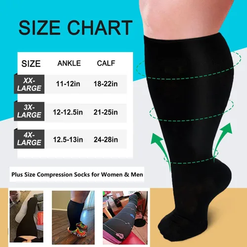 Miniatura 2 de Unnclou 3 pares de calcetines de compresión de talla grande para mujeres y hombres, 15-20 mmHg, extra grandes hasta la rodilla, medias de soporte