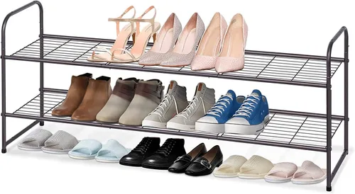 Miniatura 15 de KEETDY Organizador de zapatos largo de 2 niveles para armario, zapatero de metal para entrada, amplio estante apilable para zapatos con rejilla