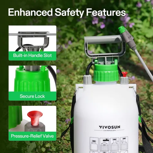 Miniatura 4 de VIVOSUN Pulverizador de bomba de 1 galón/4L, rociador de agua de jardín para plantas, malezas y cuidado del césped, con 3 boquillas, manguera de 50