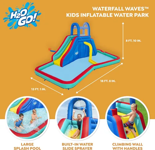 Miniatura 2 de Bestway H2OGO! Parque acuático Waterfall Waves Mega Tobogán inflable y piscina para hasta 6 niños