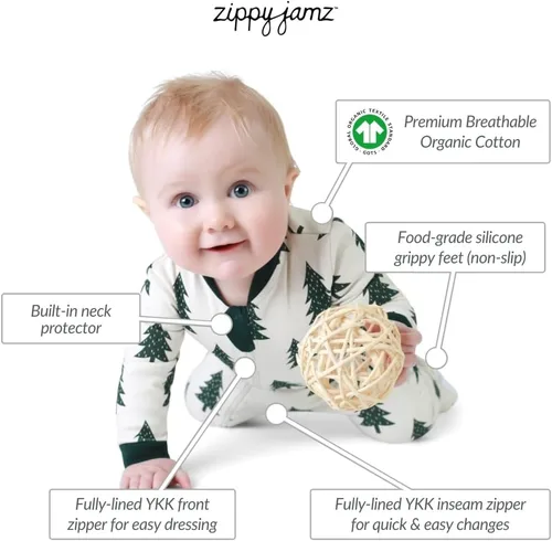 Miniatura 13 de ZippyJamz - Pijama orgánica para bebé con pies y cremallera para cambiar pañales fácil y rápido