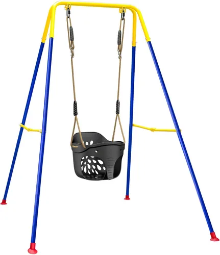 Miniatura 8 de SELEWARE Asiento de Columpio de Madera Colgante para Árbol para Niños, 100% Poliéster Cuerda Resistente a la Intemperie Estructura de Tubería