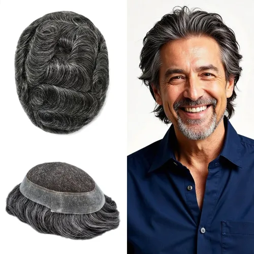 Miniatura 48 de Toupee para hombres Sistema de reemplazo de cabello humano real pieza de cabello humano para hombres encaje suizo para hombre Toupee Hair Pieces