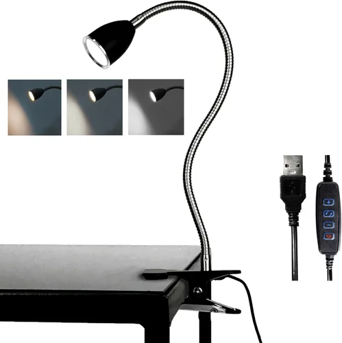 Miniatura 12 de Lámpara de escritorio Lámparas de mesa para el cuidado de los ojos, rotación de 360°, cuello de ganso con clip, luz de lectura, luz de libro