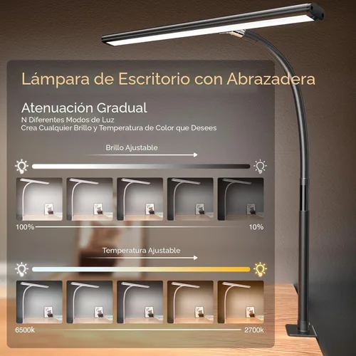 Miniatura 2 de Airlonv Lámpara de escritorio LED para oficina y hogar, luz de escritorio con atenuación continua ajustable y cuello de cisne flexible, lámpara