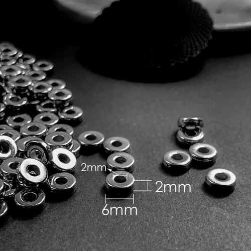 Miniatura 2 de 1200 cuentas espaciadoras redondas de disco plano negro pistola de 0.236 pulgadas (0.236 in) para pulseras, collares, joyas, manualidades
