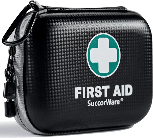 SuccorWare Mini kit de primeros auxilios de 150 piezas, kit médico pequeño con carcasa dura, kit de primeros auxilios de emergencia para automóvil,