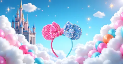 Miniatura 3 de KARETT Diadema con Orejas de Ratón de Lentejuelas con Lazo de Brillantina, Decoración de Fiesta de Princesa para Niñas y Mujeres Rosa Azul
