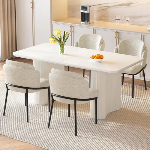 Miniatura 24 de Mesa de comedor rectangular de 62.99 pulgadas para 4-6 personas, mesa de cocina moderna con patas en forma de onda, mesas de comedor para cocina