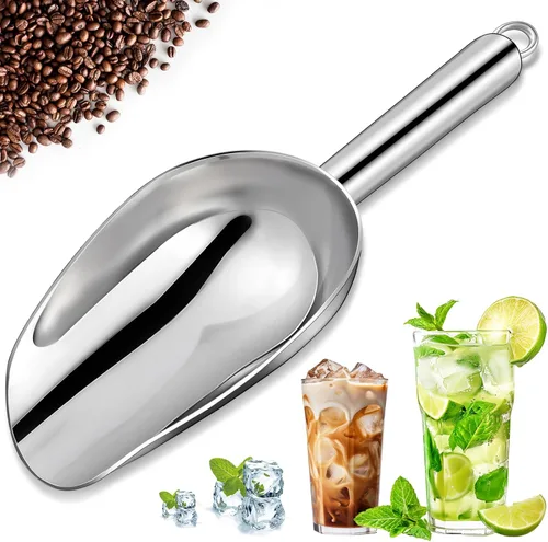 OLESBUR Cuchara de hielo prémium de 6 onzas para congelador, cuchara de hielo de metal multiusos para máquina de hielo, cuchara de hielo pequeña de