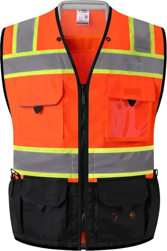 Miniatura 6 de JKSafety Hi-Vis Chaleco de seguridad unisex para topógrafos de alta visibilidad, resistente, con bolsillos internos, cumple con las normas ANSI/ISEA