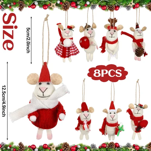 Miniatura 2 de 8 Piezas Adornos Navideños de Ratones de Fieltro Adornos Colgantes de Ratones de Lana de Navidad Decoración Artesanal Lindas Manualidades