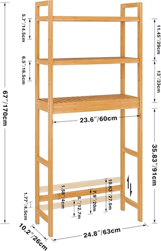 Miniatura 3 de SMIBUY Estante de almacenamiento de baño, estante organizador de bambú sobre el inodoro, ahorro de espacio de inodoro independiente con estantes