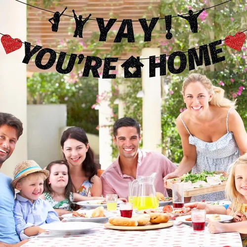 Miniatura 4 de Cartel preencordado "Yay! You're Home", decoración de bienvenida para el hogar con purpurina para el ejército militar, fiesta de regreso a casa