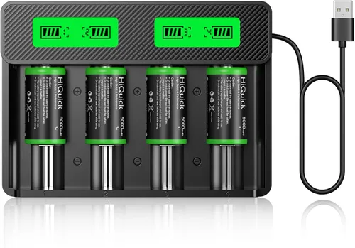 Miniatura 7 de HiQuick Baterías C recargables con cargador, cargador de batería universal LCD de 4 bahías para baterías Ni-MH Ni-CD AA AAA C D de 1.2 V