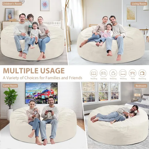 Miniatura 365 de Puf de 5 pies, puf grande con relleno de espuma viscoelástica, sofá puff esponjoso con funda de terciopelo holandés, puf redondo para sala de estar