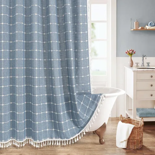 Miniatura 17 de MitoVilla Juego de cortinas de ducha estilo bohemio, modernas cortinas de ducha bohemias para decoración de baño, cortina de ducha de tela de lino