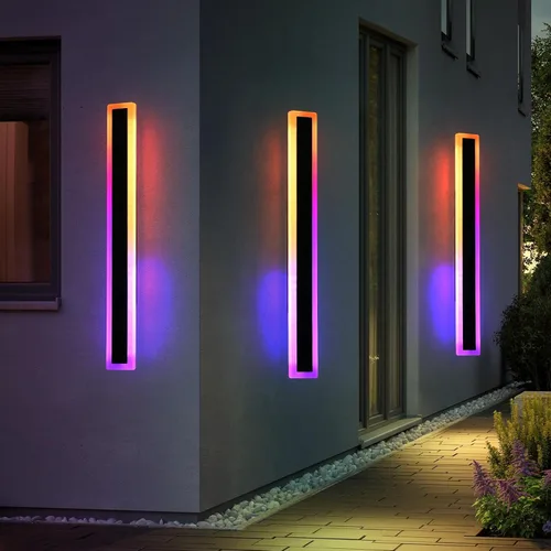 Miniatura 67 de Luz de pared exterior moderna de 47 pulgadas, accesorios de iluminación exterior de acrílico negro de 3000K, montaje en pared, luces de porche