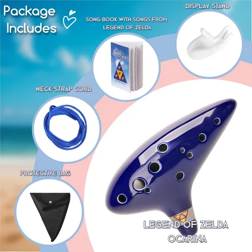 Miniatura 6 de Zelda Ocarina Alto C de 12 hoyos con libro de canciones (canciones de la leyenda de Zelda) con bolsa protectora para expositores - Zelda Ocarinas
