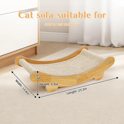 Miniatura 2 de Cama rascador grande de sisal natural de 23.2 pulgadas, almohadilla rascador duradera para gatos grandes de interior, poste rascador 2 en 1