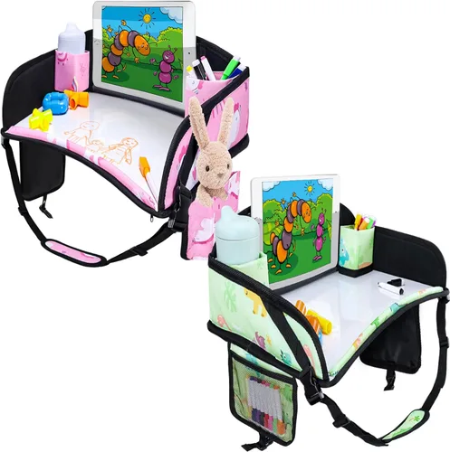 Miniatura 26 de 2 piezas Bandeja de viaje para niños, bandeja para asiento de coche para niños Viaje, Esenciales de viaje en carretera para niños con kit de dibujo