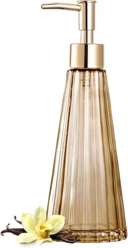 EMPO Dispensador de jabón de vidrio elegante vintage, botella de jabón líquido/desinfectante/champú con bomba, decoración rústica de casa de campo,