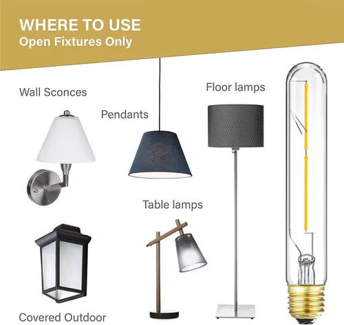 Miniatura 3 de Leools Bombilla LED E26 regulable de 4 W, igual a 40 W, luz blanca suave, 30000 K, E26, bombilla Edison AC120V 400lm tubular T9 T10 bombilla LED