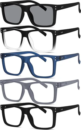Miniatura 11 de Eyekepper Paquete de 5 gafas de lectura de gran tamaño con marco cuadrado grande para hombres y mujeres - Negro +2.50 Paquete de 5 todo negro