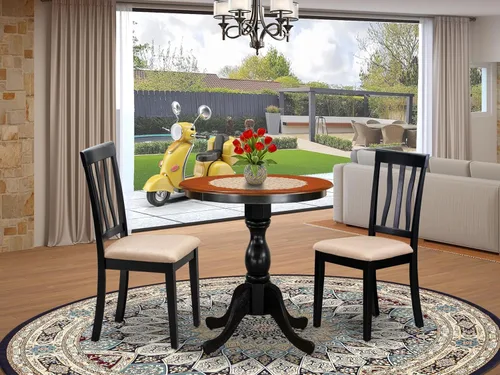 Miniatura 2 de East West Furniture Eden - Juego de 3 piezas para espacios pequeños que contiene una mesa de comedor redonda con pedestal y 2 sillas tapizadas
