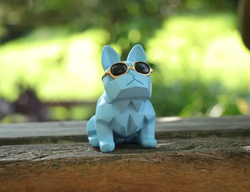 Miniatura 4 de Mini figura geométrica única de perro y bulldog con lentes de sol, azul, estatuas de animales, adorno de decoración de bar y jardín para el hogar