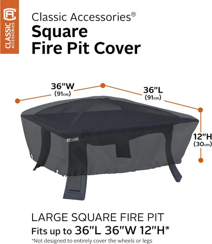 Miniatura 5 de Classic Accessories Cubierta cuadrada resistente al agua para hoguera de 36 pulgadas, cobertura completa, cubiertas para muebles de patio