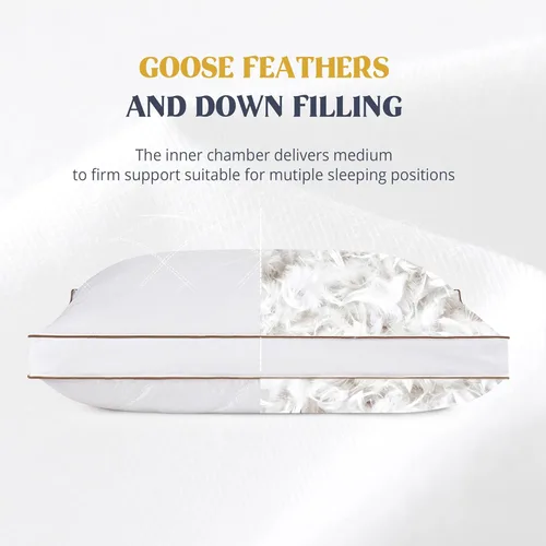 Miniatura 4 de puredown Almohadas de plumas de ganso y plumón, almohadas de lujo premium con funda 100% algodón, paquete de 2, tamaño estándar, 20 x 26 pulgadas