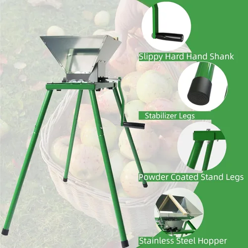 Miniatura 3 de Trituradora de Manzana y Fruta de 7L con Manivela y Soporte, Exprimidor Triturador Manual de Acero Inoxidable para Sidra de Temporada y Jugo Fresco
