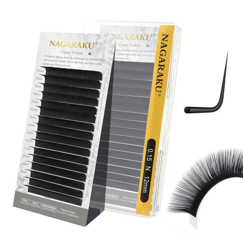 Miniatura 212 de NAGARAKU Extensiones de pestañas, pestañas individuales, 0.05mm, rizo D, 15mm, clásico, negro mate, suave, natural, profesional, 16 filas, 0.05-D