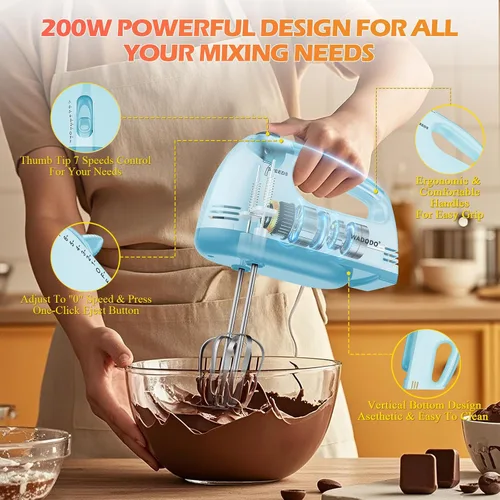 Miniatura 3 de WADODO Batidora de mano eléctrica de 7 velocidades - Mezclador de alimentos portátil mezclador de cocina con 304 *