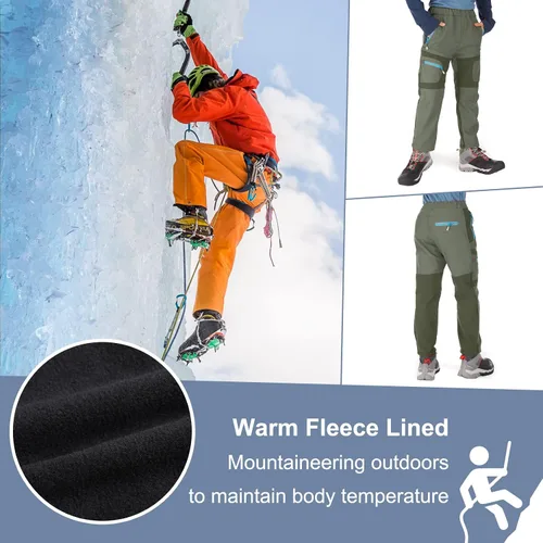 Miniatura 6 de linlon Pantalones impermeables para la nieve para niños y niños, forro polar lind para senderismo, softshell, cálidos, con aislamiento térmico