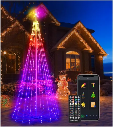 Árbol de Navidad para Exteriores de 9 pies, 478 Luces LED, Árbol de Cono Espiral Inteligente con Aplicación y Control Remoto, Sincronización de
